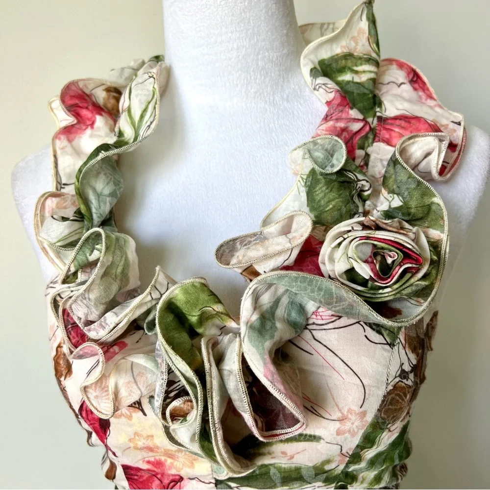 MARINEBLU Belted Floral Ruffle Halter Dress—SZ. Small - Picture 4 of 15